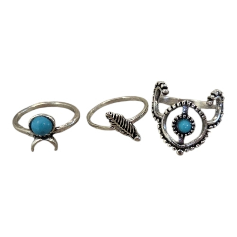 Vintage Bohemian Silver Tone Ring Set - Picture 3 of 3